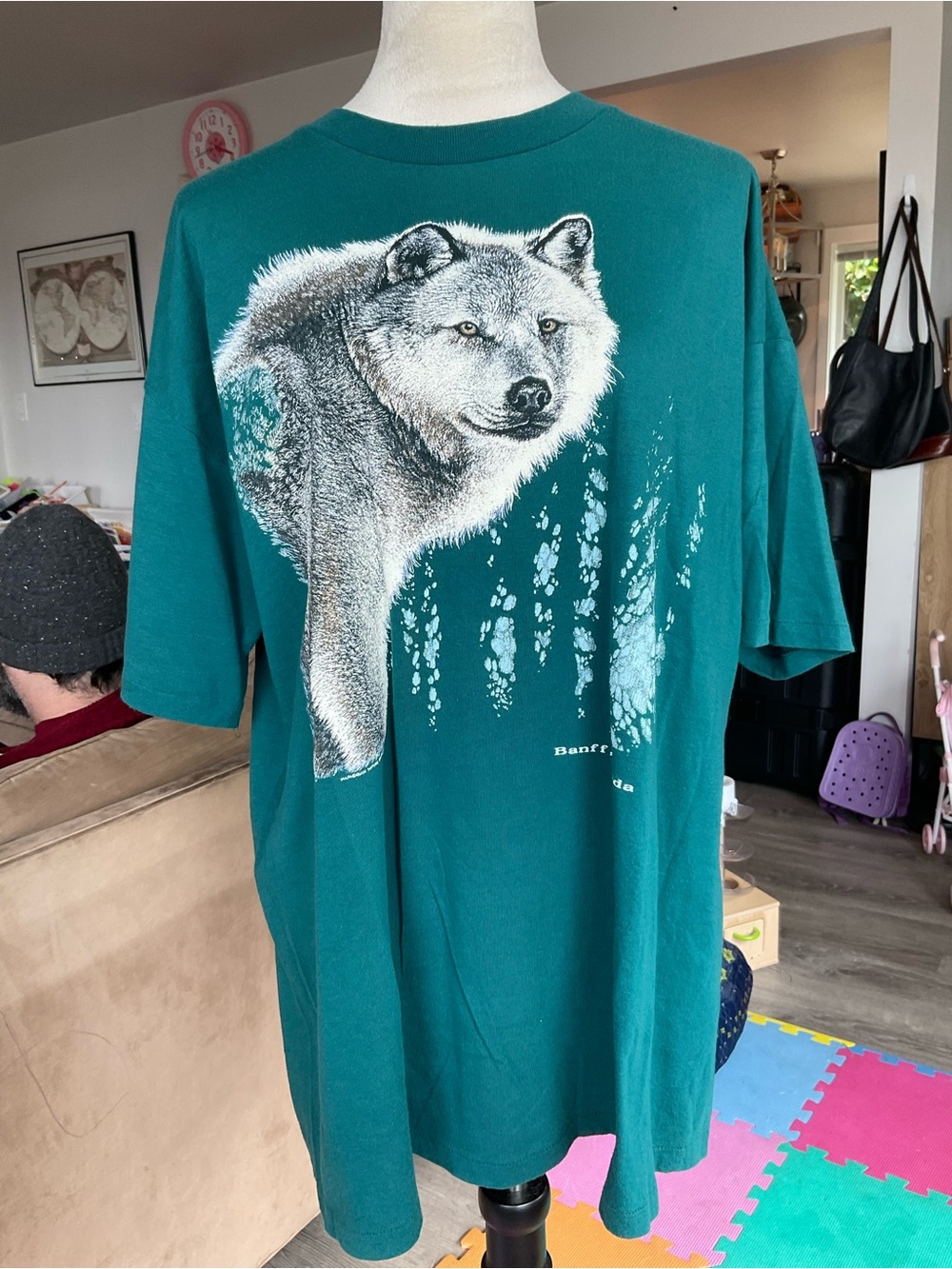 🐺Vintage 90s Harlequin Nature Graphics Wolf T-Shirt XL Banff Canada